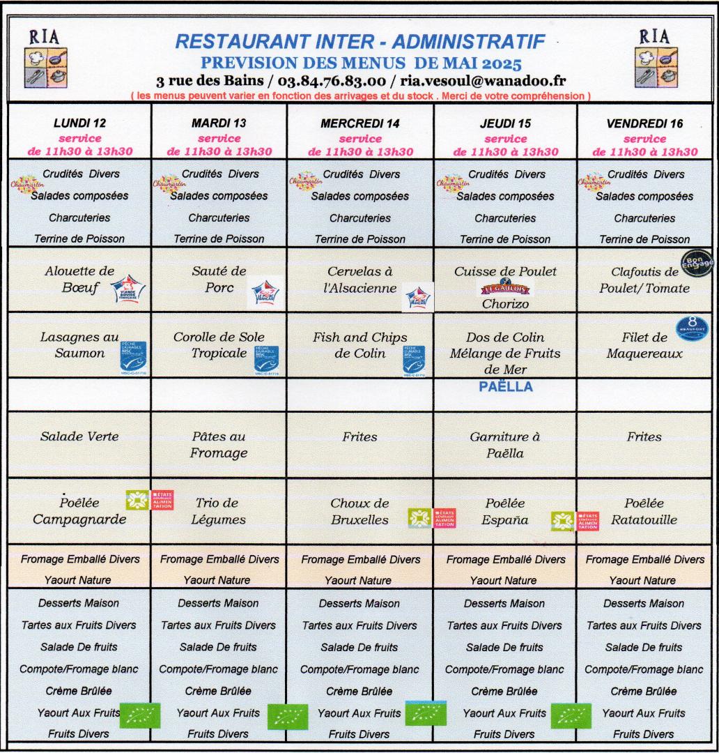 Menus Mai 2 