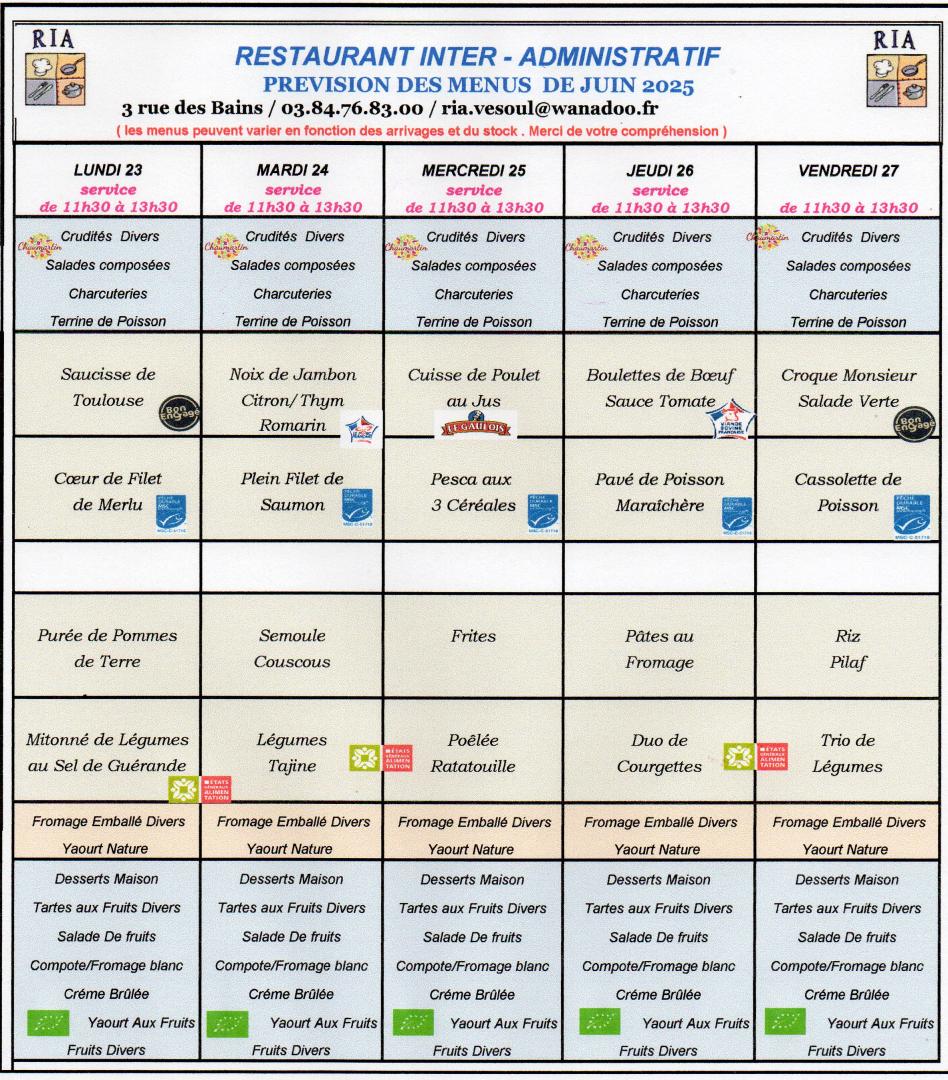Menus de juin 4