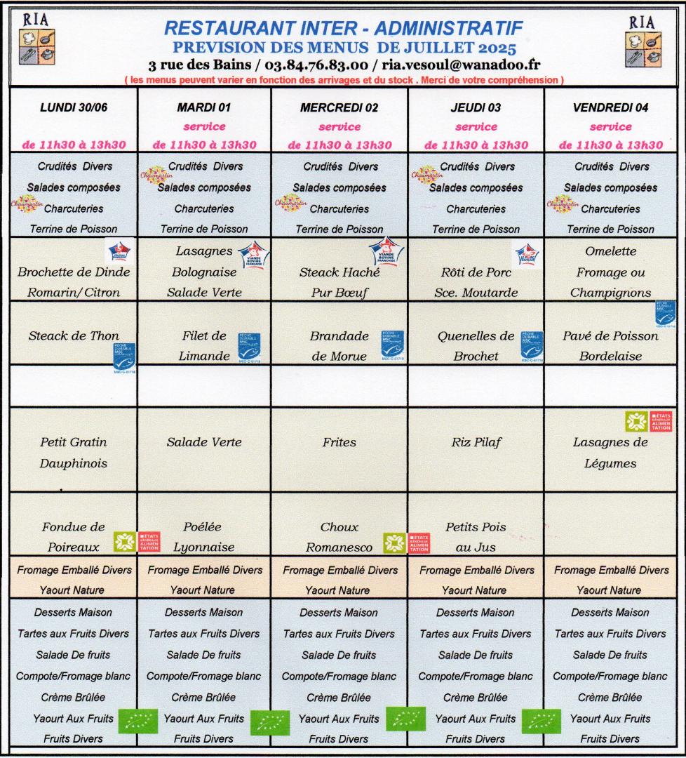 Menus de juillet 1