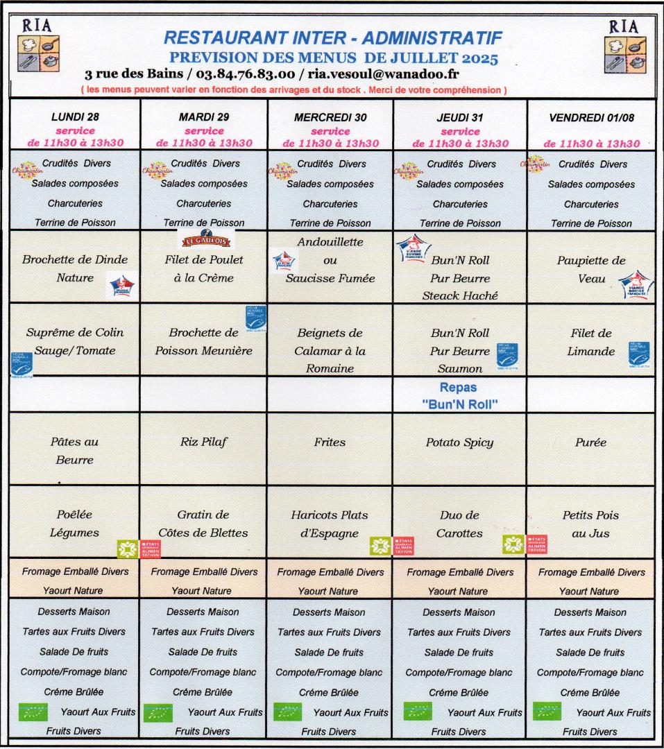 Menus Juillet 5