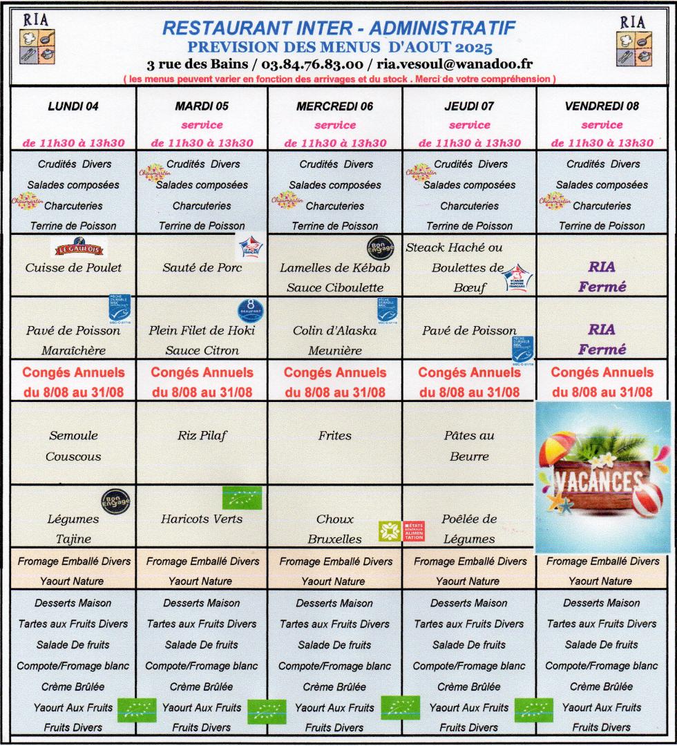 Menus Aout 1