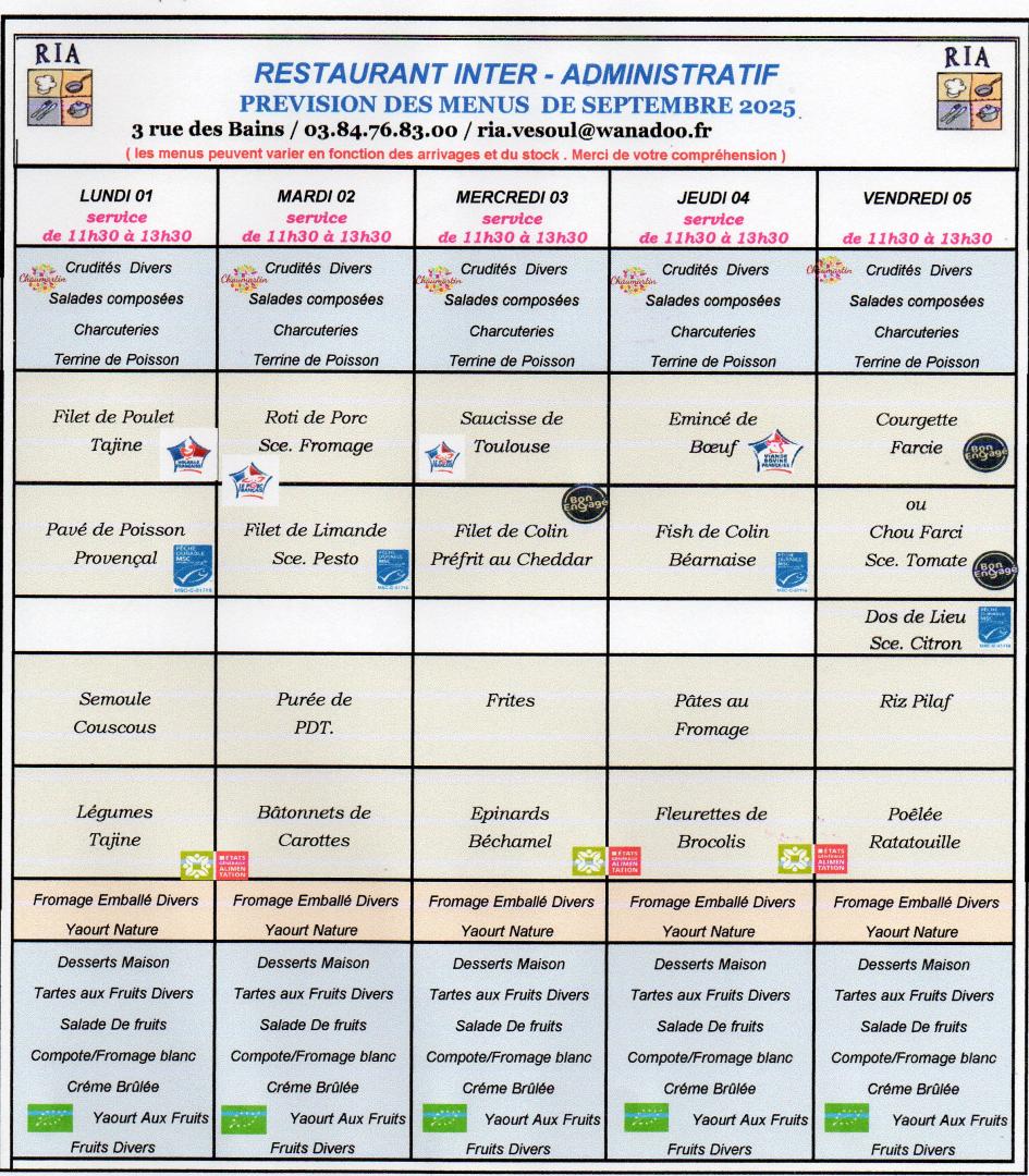 Menus de septembre 1