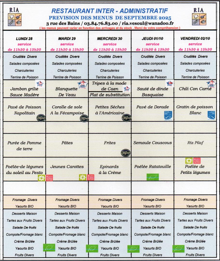 Menus septembre 5189