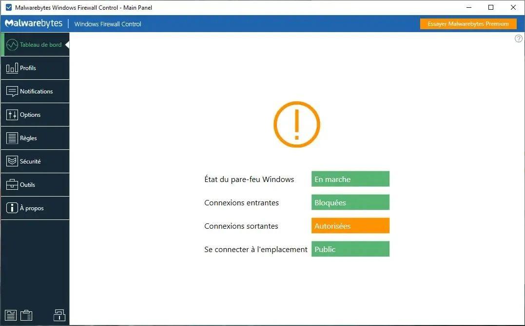 Contrôle du pare-feu Windows par Malwarebytes